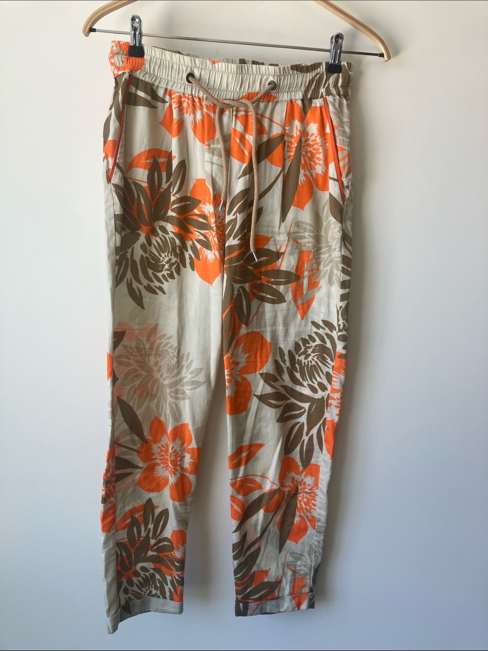 SFIZIO STUDiO Pull-On Floral Print Trousers Orange/Brown Italian Size M US6